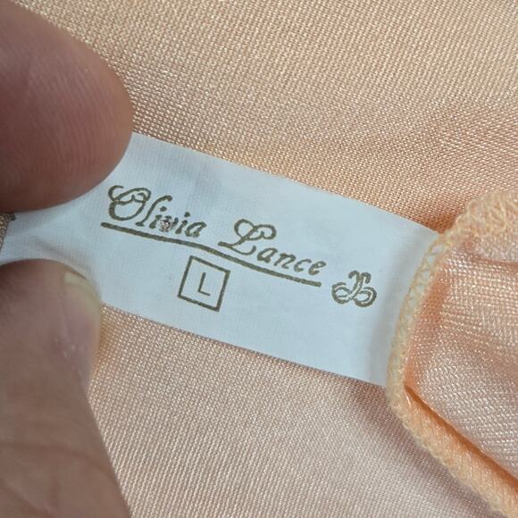 Olivia Lance Vpink  Satin Nightgown Lingerie Chemise L Slip Sheer 80s 90s Vtg - Picture 4 of 12